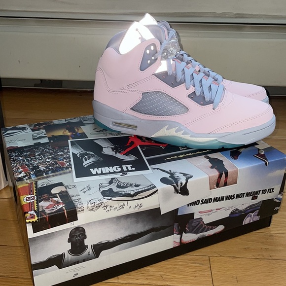 - AUTHENTIC RARE  MENS JORDAN RETRO 5  - PINK/PURPLE SNEAKERS *NIB* SIZE 9 - Picture 14 of 17